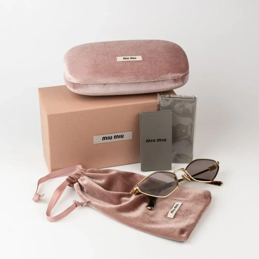 NEW Miu Miu MU56ZS 5AK20I REGARD Gold Light Purple Geometric Unisex Sunglasses